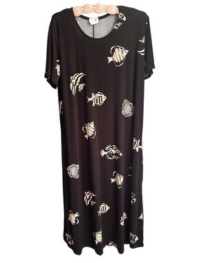 Vintage Jostar tropical fish black maxi dress Size XL